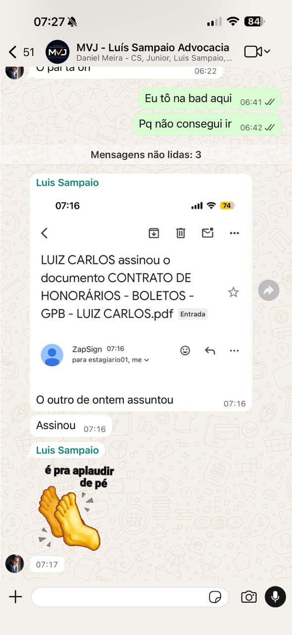 Depoimento por mensagem de cliente do programa